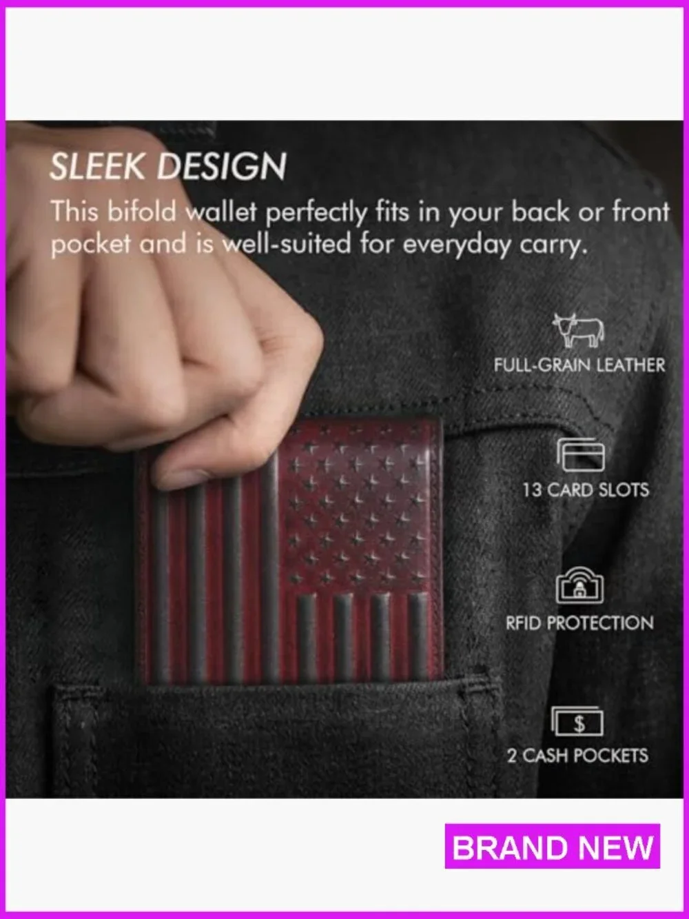 Men's Full Grain Leather Bifold Wallet RFID Blocking Retro Classic Slim